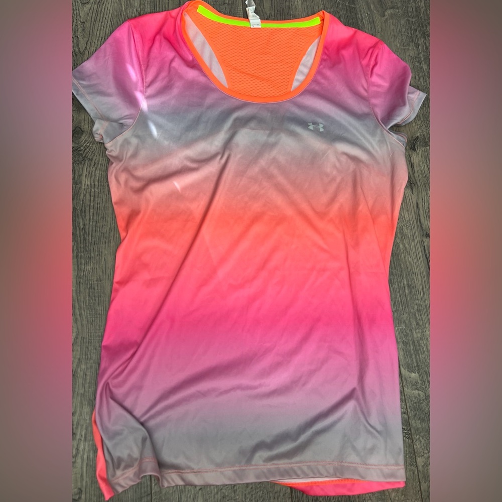 Under Armour Pink and Orange Fitted Cap Sleeve Tee
